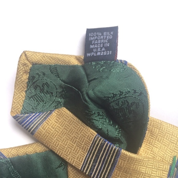 TOMMY HILFIGER Silk Tie Gold and Blue Stripes Extra Long - Picture 6 of 8